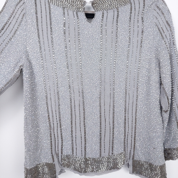 Topshop Silver Grey Beaded Top Size 8 - Picture 13 of 16